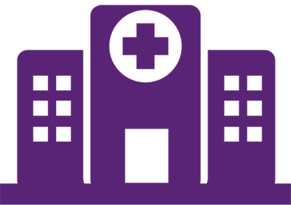 3 purple building denoting a hospital