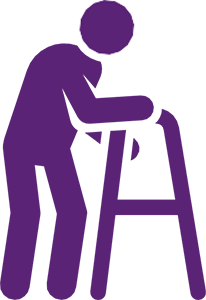 A purple figure using a walking frame