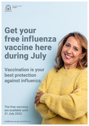 Get your free influenza vaccine here during June (pale blue)