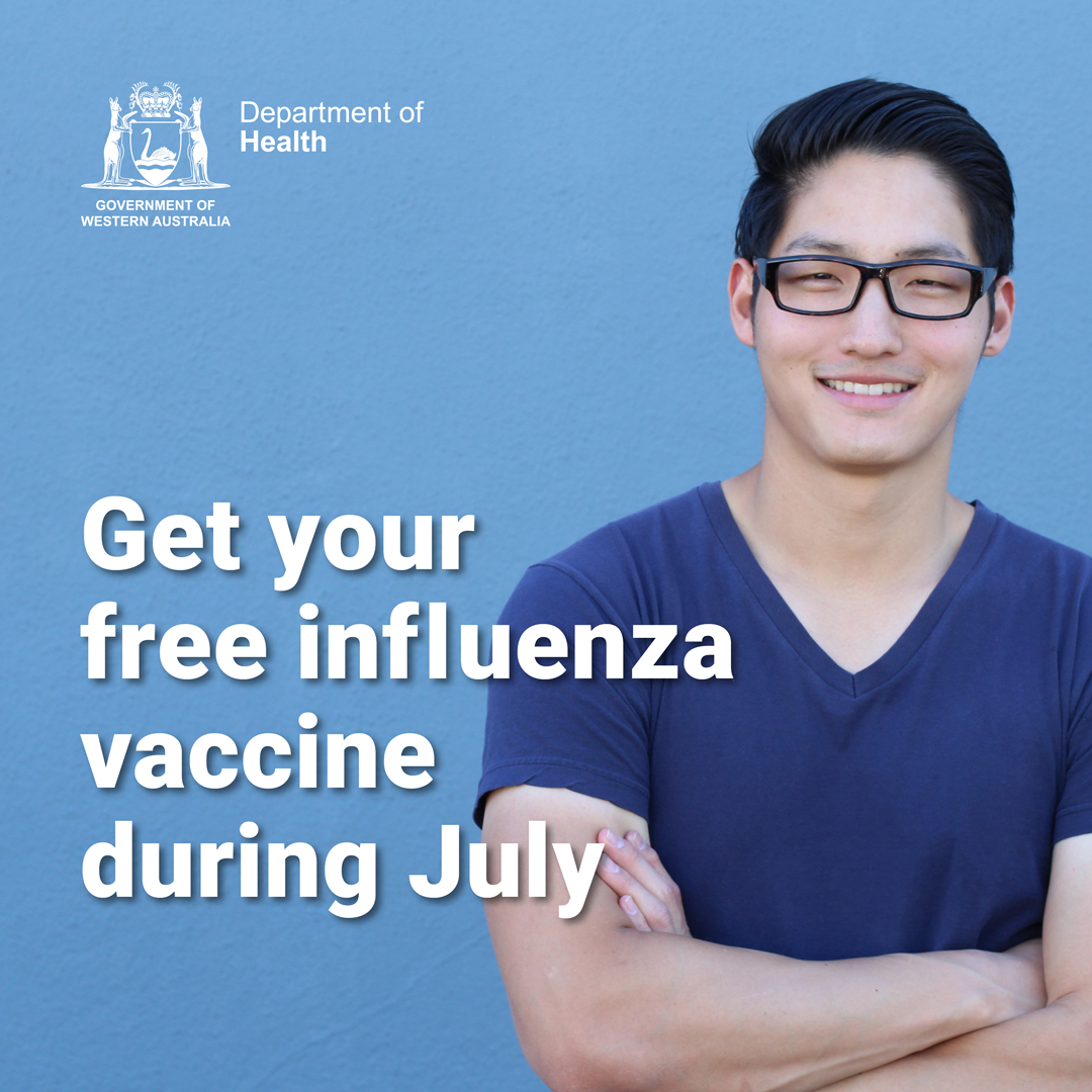 Get your free influenza vaccine during June (light blue)