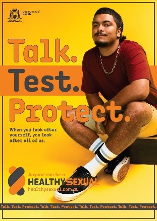 Talk Test Protect poster - Aboriginal man