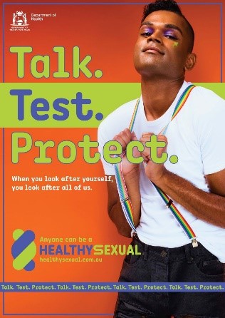 Talk Test Protect poster man with suspenders