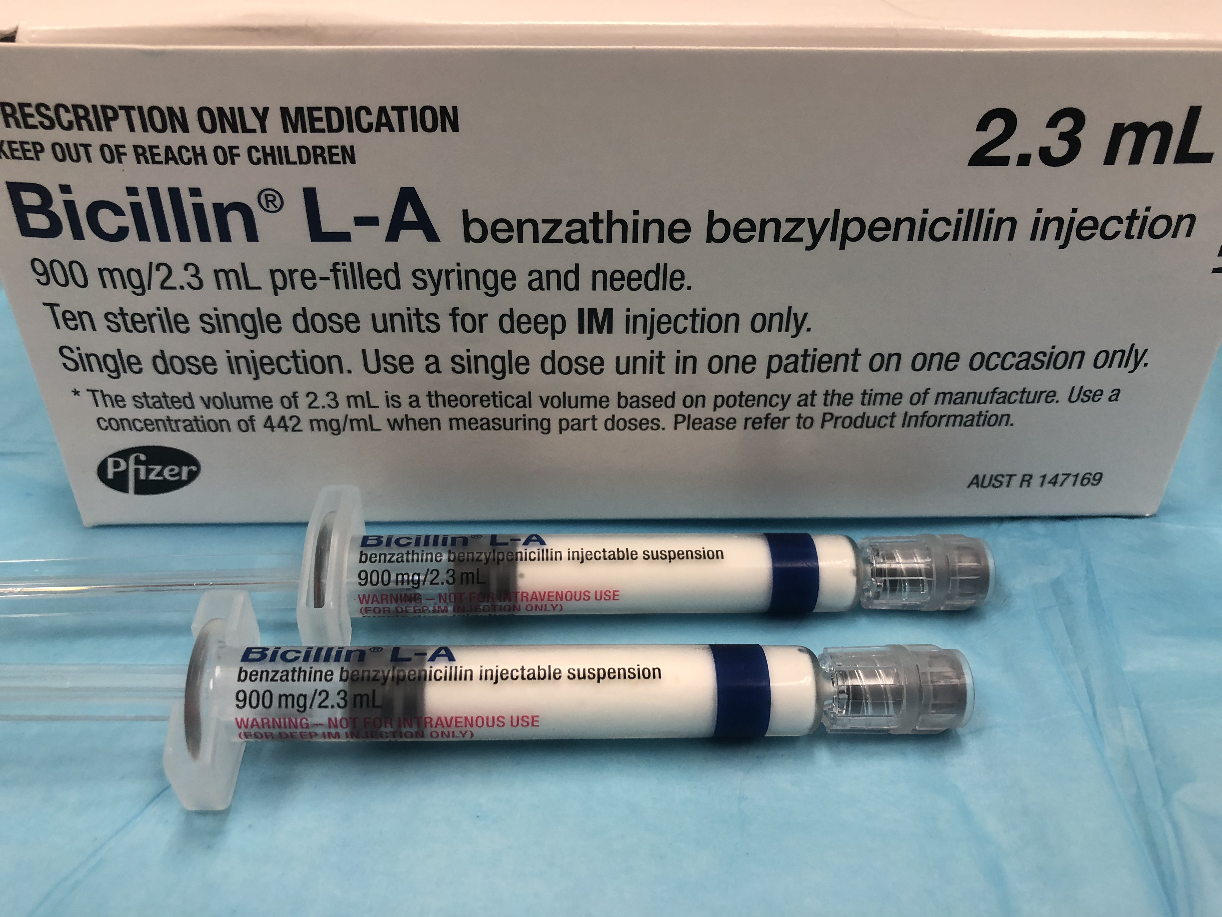 Box and two syringes of Bicillin