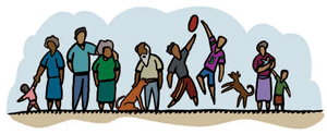 Illustration of Aboriginal people playing football