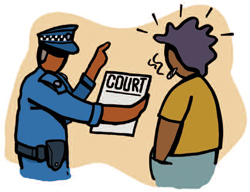 Illustration of police officer and Aboriginal man